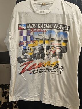 Screen Stars White Indy Racing League Graphic Tee with Multicolor Print